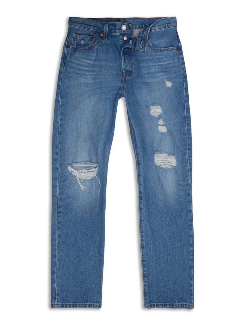 Levi’s 501 Boyfriend Straight Distressed Jeans. Medium Wash. Size: 30.